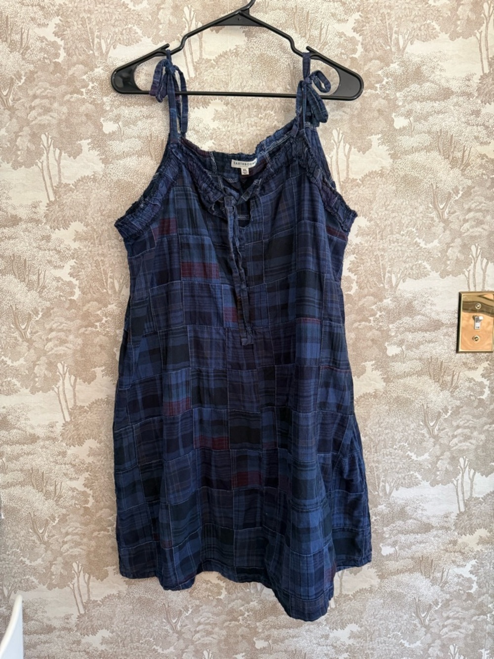 J. Crew Navy and Burgundy Plaid Tie-Shoulder Sundress